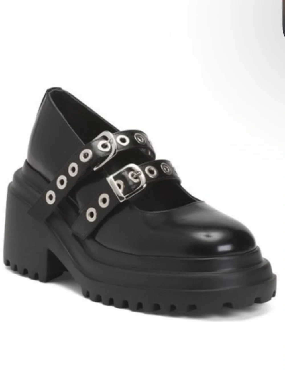 MAJE Women’s Black Platform Mary Jane Shoes with Buckle Straps